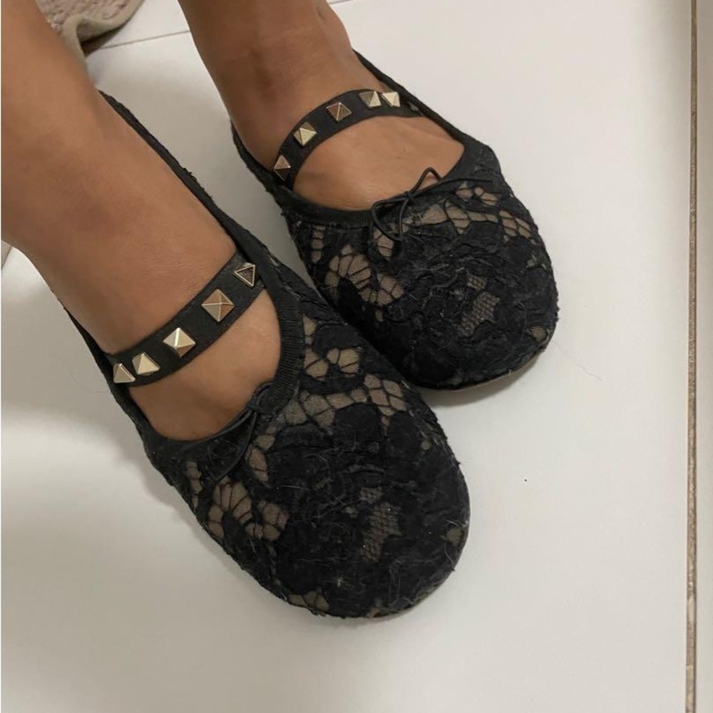 Valentino Rockstud‎ Black Lace Ballet Flats - Picture 7 of 16